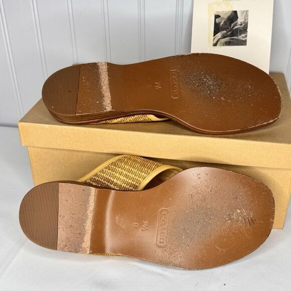 Coach Sz 7.5B Woven Square Toe Thong Sandals Nadya Des Desert Brown Leather J375 - Picture 6 of 12